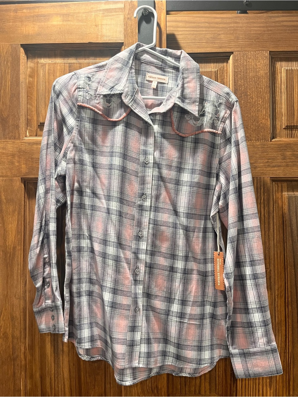 Vintage Threads Pink & Gray Plaid Button-Down Shirt